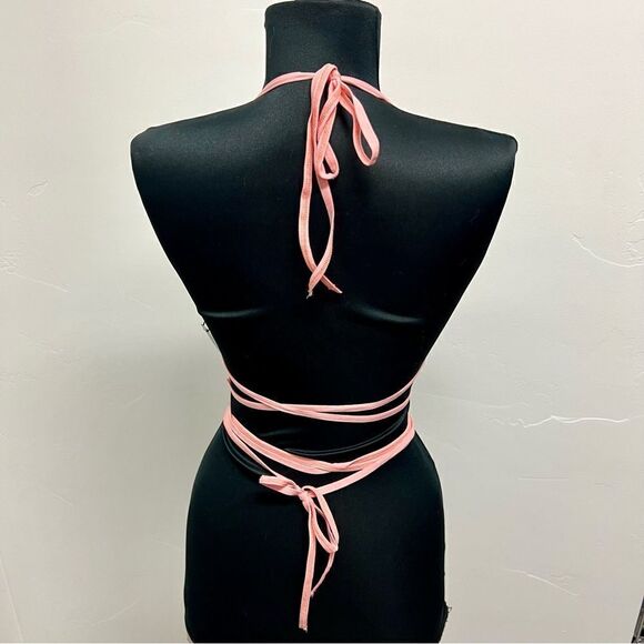 Club Exx x Dolls Kill triangle bikini top coral stretch sparkle festival szL - Picture 8 of 15